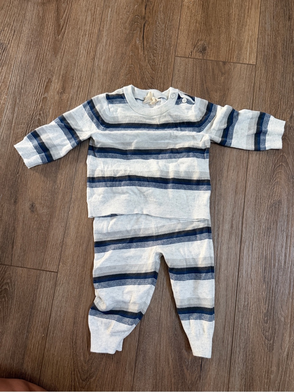 Baby Gap Striped Knit Baby One-Piece Set in Light Gray and Navy
